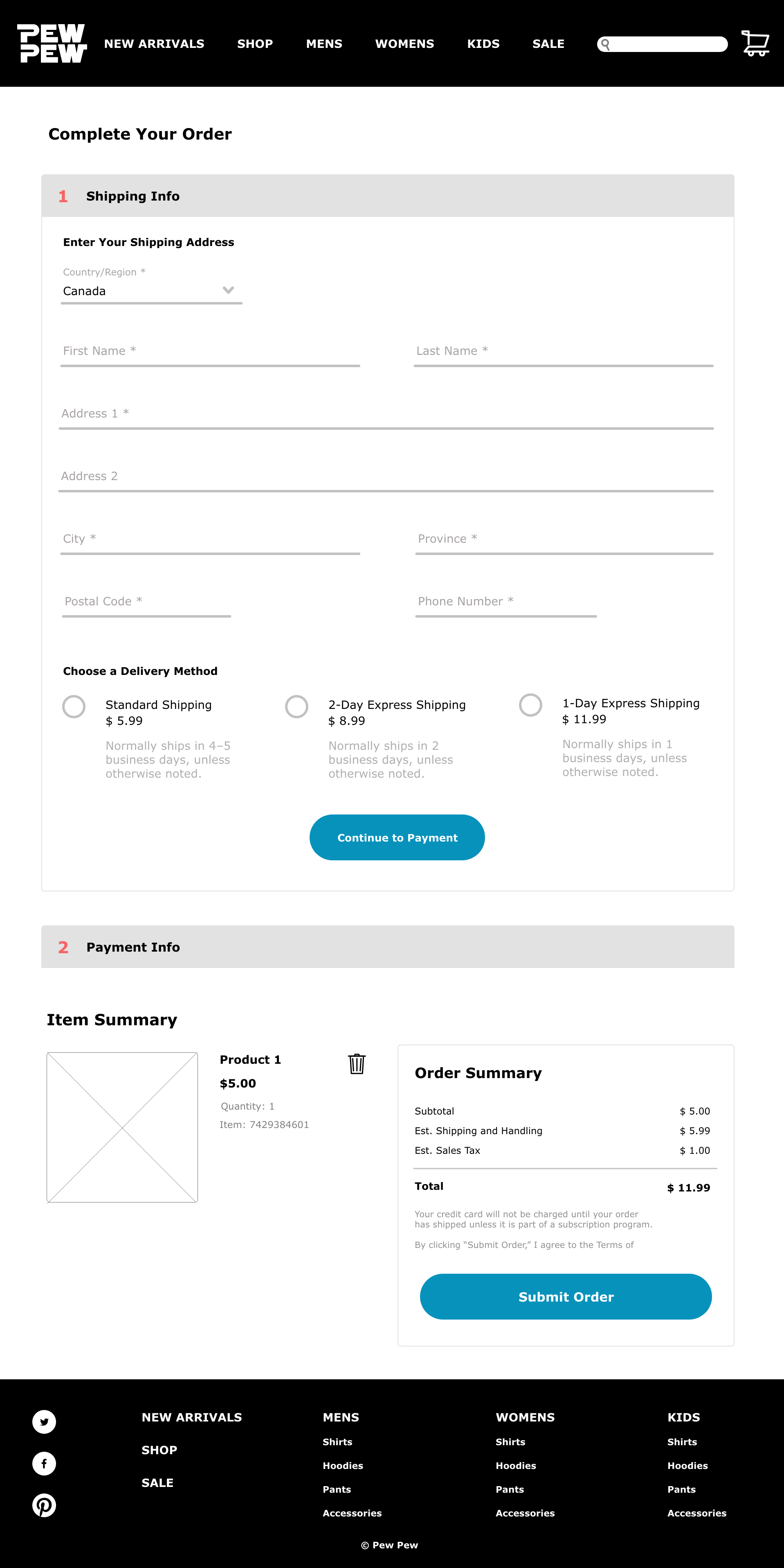 This is an image of the website wireframes. This is the layout for the checkout page.
