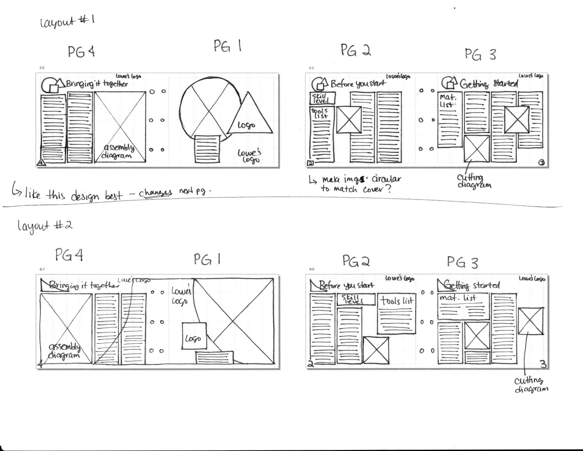 This is an image of the sketches the layout design of the booklet. This shows the first and second layout ideas.
